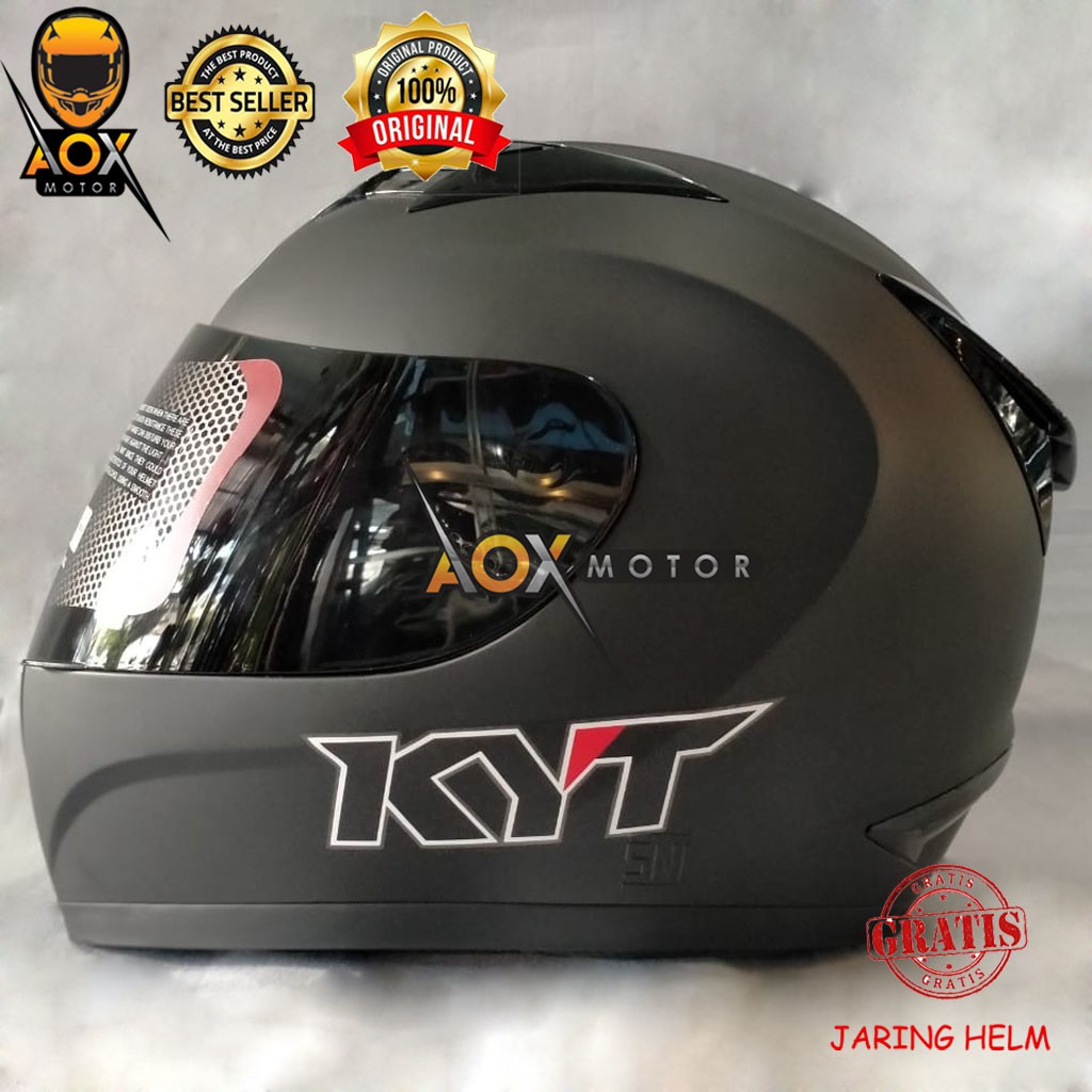 Helm KYT R10 Hitam Doft Solid/Polos Fullface (ongkir 2kg), GRATIS Jaring Helm