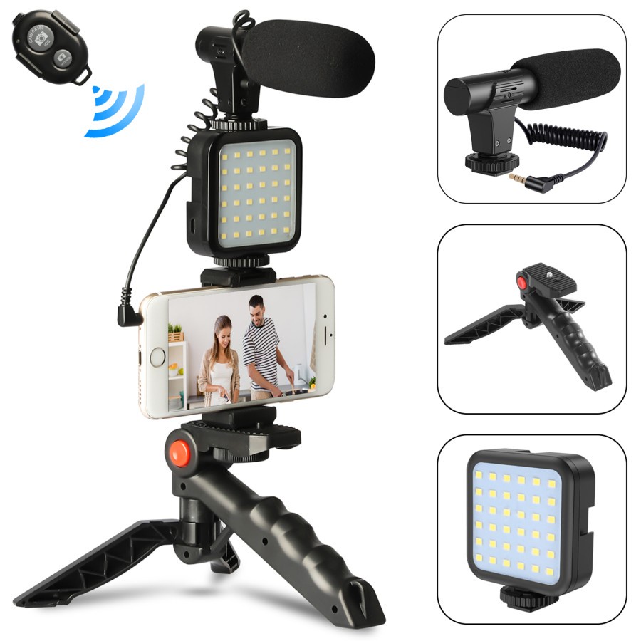 Mallcasing - PAKET LENGKAP Vlogging Set Mic LED Tripod Video Recording Kamera Livestream Tool Kit