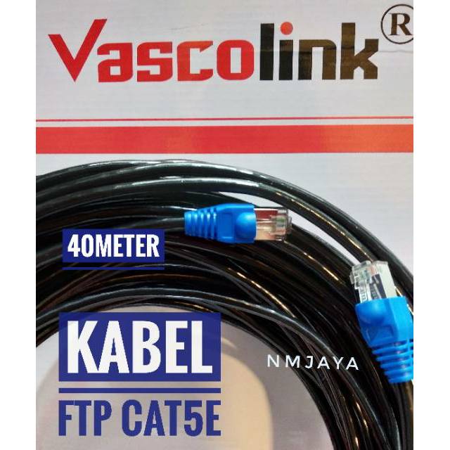 Kabel Lan Outdoor 40 Meter FTP CAT5e Siap Pakai sudah dicrimping rj45 besi dan plugbooth Vascolink Hitam