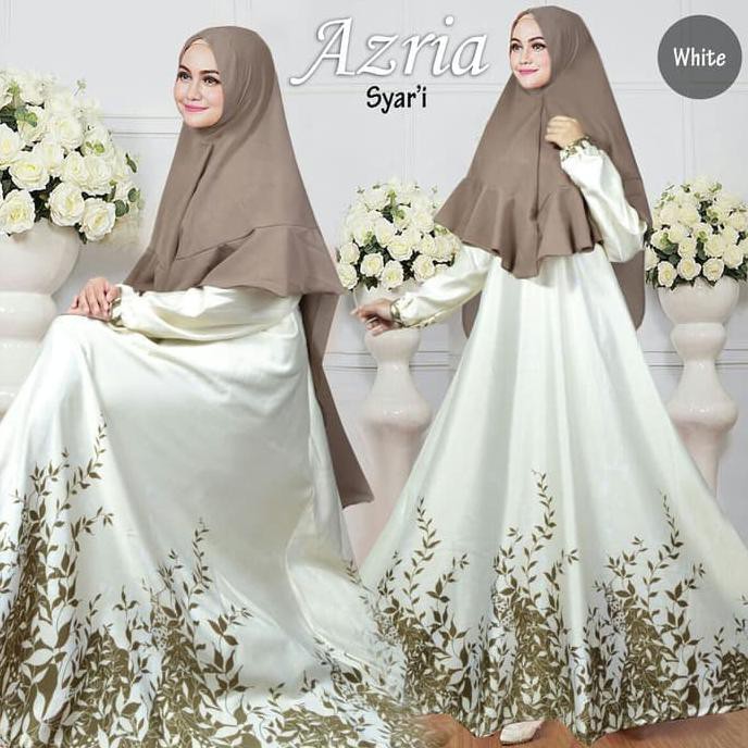 BAJU GAMIS SYARI SYARII MUSLIM MEWAH AZRIA PUTIH / GAMIS PESTA ANGGUN