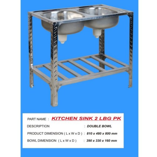 Bak Cuci Piring - Kictchen Sink Kaki Meja Rak Portable 2 Lobang