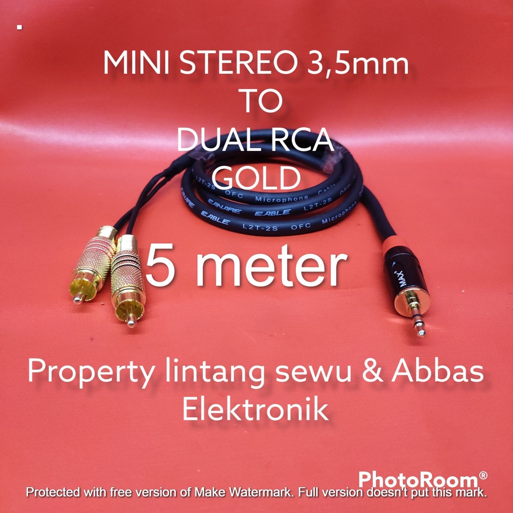 KABEL JEK MINI STEREO TO DUAL RCA GOLD 5 METER