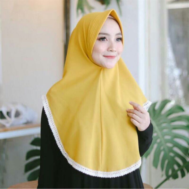 Jilbab Instan Renda Pet Antem / Khimar Renda Pet Antem