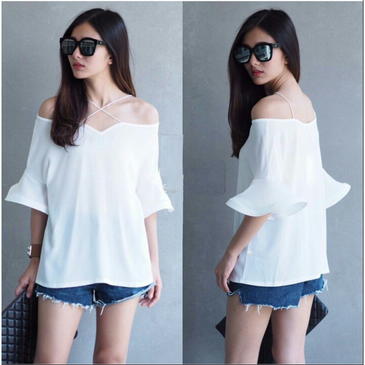 [fifi white RO] Blouse Wanita Twiscont Putih