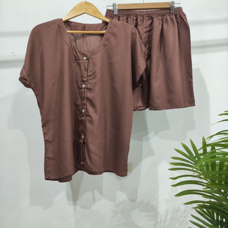 PIYAMA KANCING PENDEK HITS PIYAMA KANCIBG BUSUI | PIYAMA RAYON | HOMEWEAR-PDNK CAPPUCINO