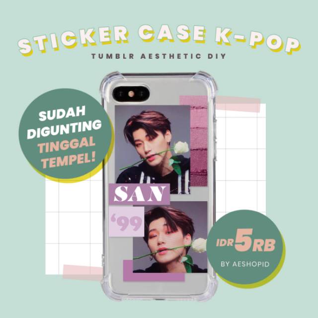 DIY sticker case Ateez set stiker hp kpop tumblr aesthetic wooyoung yunho jongho seonghwa yeosang