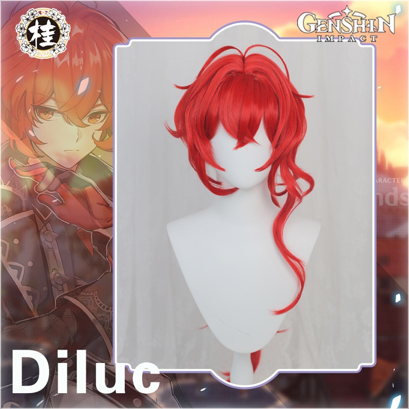 PREORDER UWOWO Game Genshin Impact Diluc Cosplay Wig Diluc The Dark Side of Dawn Cosplay Wig 80cm Re