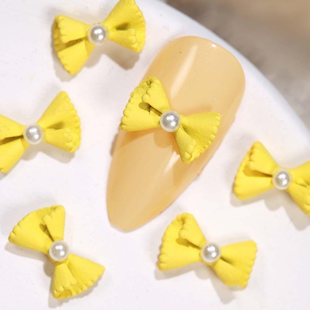 Mxbeauty Hiasan Nail Art 2pcs Warna Silver Candy Color Bownot Rhinstone Pearl Bow Busur Kuku Charms
