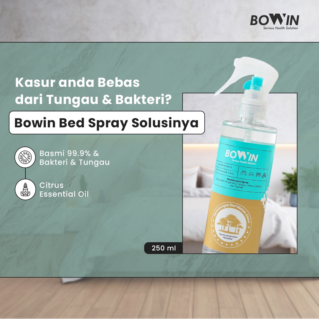 Bowin Anti Tungau Kasur &amp; Selimut - Bed &amp; Linen Spray 100% Organic  | Anti Bakteri, Kuman &amp; Virus | Essential Oil Aroma Therapy