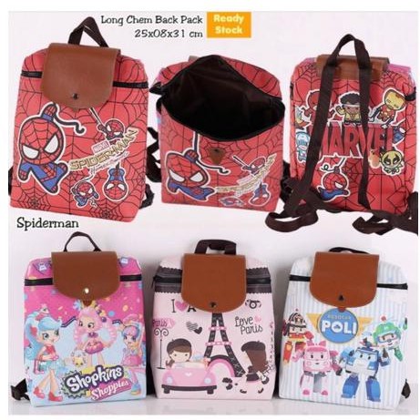 Tas ransel spiderman | robocar poli | shopkins | paris school bag backpack anak