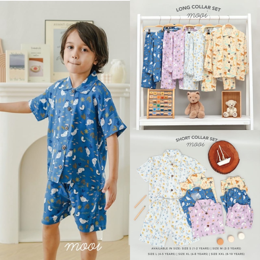 MOOI Long &amp; Short COLLAR SET Setelan Baju Pendek/ Baju Panjang Piyama