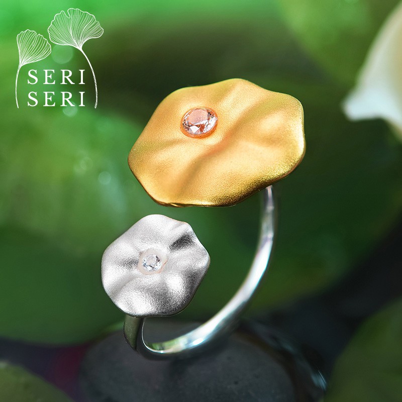 SERI SERI Cincin Wanita Perak 925 Asli Lotus Leaf Daun Lotus Sterling Silver Adjustable Ring