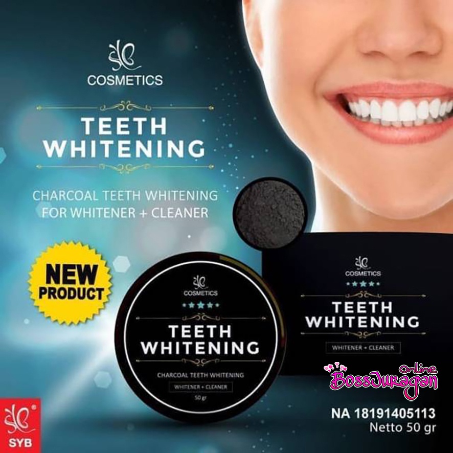 (BOSS) SYB Cosmetics Teeth Whitening 50gr | Pemutih Gigi | Charcoal | Pembersih Gigi | BPOM