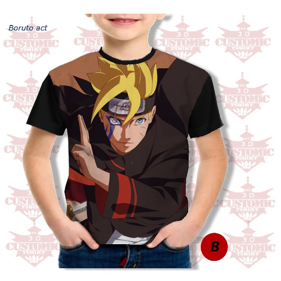 kaos anak 3d fullprint anime berkualitas naruto - boruto act