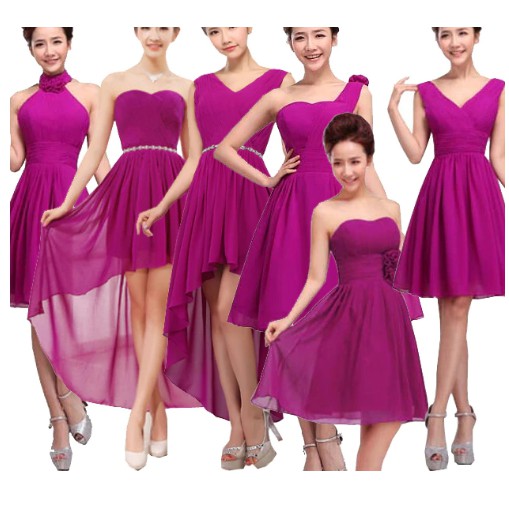 Gaun pengiring pengantin chiffon a line bridesmaid/gaun pesta ungu tua
