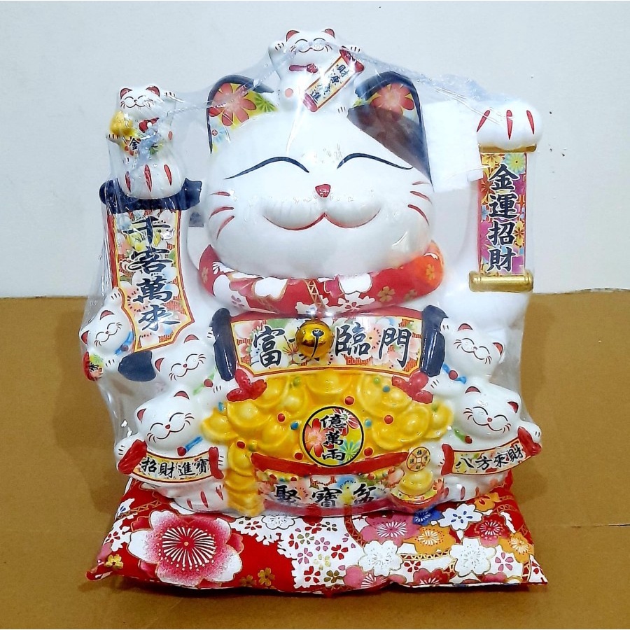 Maneki Neko Kucing Tangan Goyang Pajangan Kucing Hoki Besar Jumbo