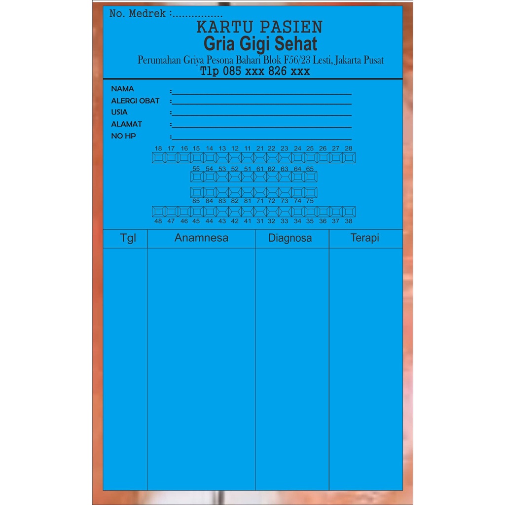 

cetak ukuran A5 dan f4 Rekam Medik GIGI bisa custom dan request.