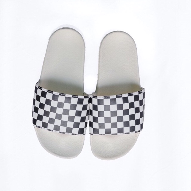 white checkered vans slides
