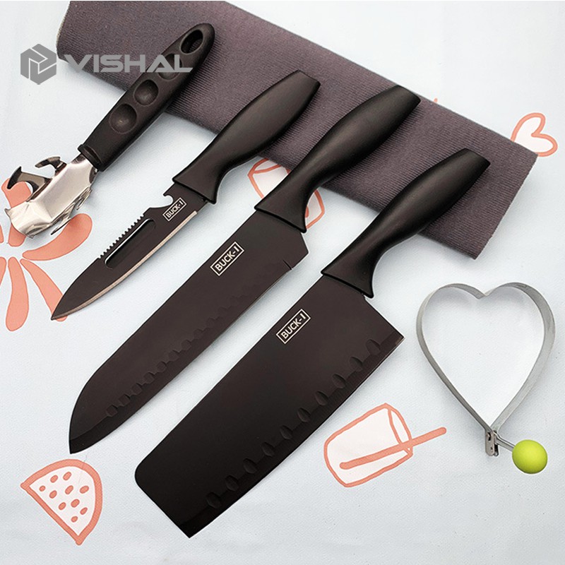 VISHAL Set Pisau Dapur isi 5pcs Hitam Pisau Set 5 pcs Black Black Kitchen Knife Set 5 Pieces VS-1811