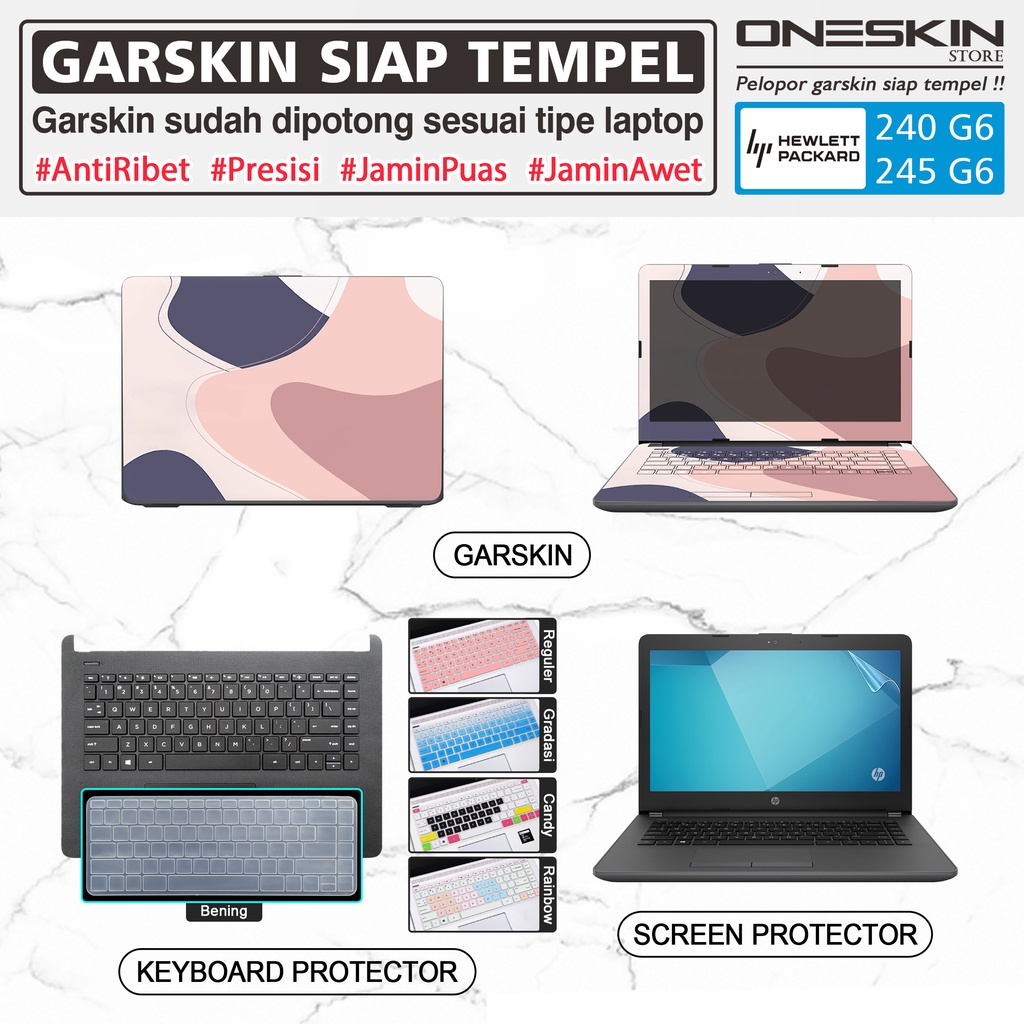 Garskin Sticker Laptop Pelindung Screen Keyboard Protector HP 240 G6 Gambar Full Body Transparan Silikon Bening Warna Glossy Doff