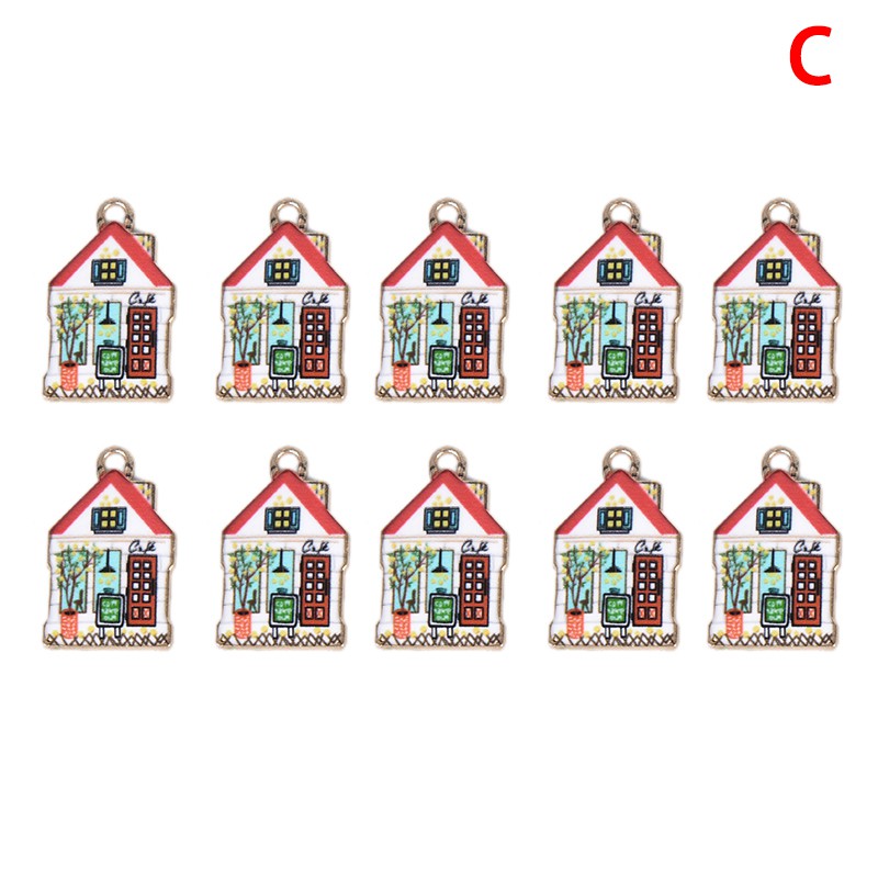 Hbid Glory 10Pcs / Set Charms Enamel Alloy Bentuk Rumah Untuk Membuat Perhiasan DIY