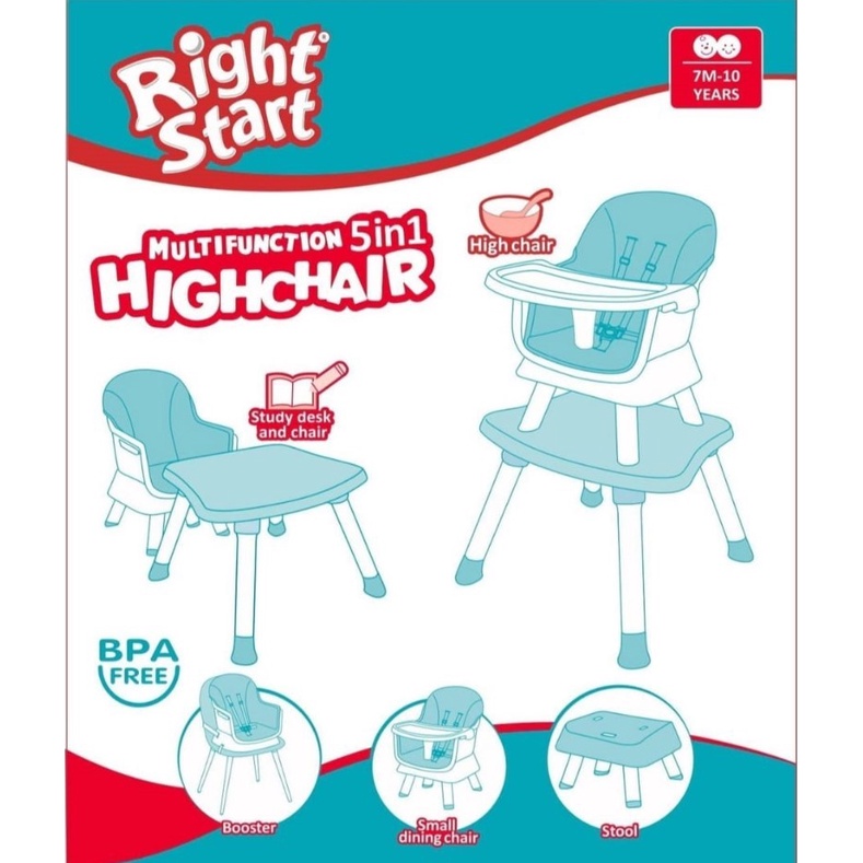 Right Start HC-2383 5 in 1 Multifunction High Chair