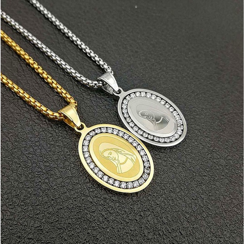 Kalung Liontin Kepala Maria Bahan Stainless Steel Untuk Pria Dan Wanita