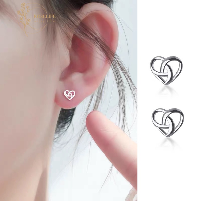 1 Pasang Anting Stud Desain Hati Abstrak Bahan S925 Silver Anti Alergi