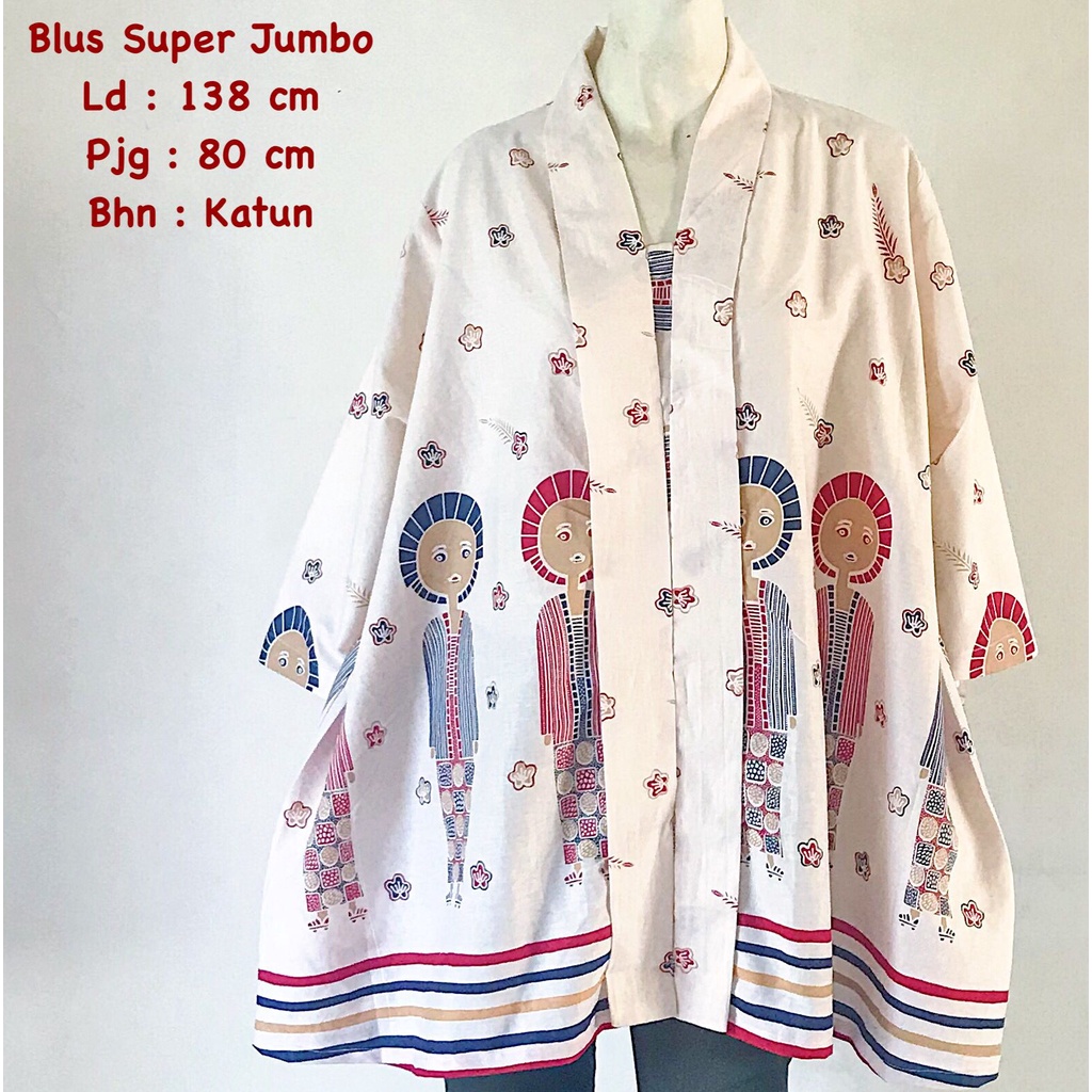 Blus super jumbo motif karakter batik solo trendy blus kerja blus wanita big size