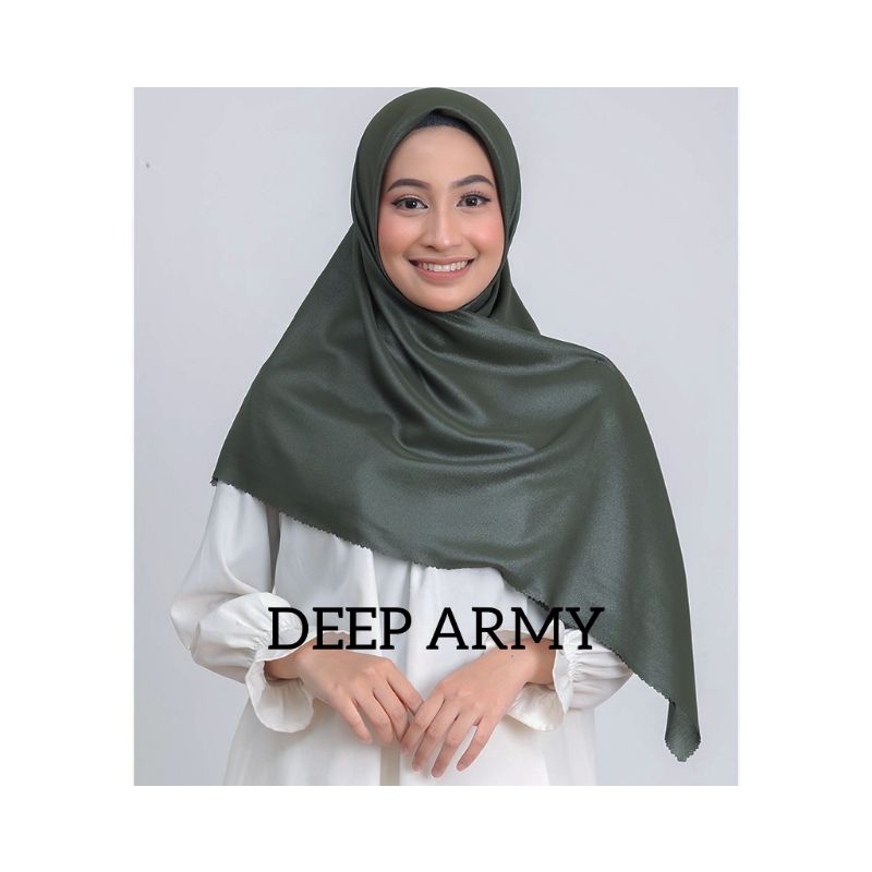 LUXURY PLAIN LC BY UAMAMA SCARF TEPI LACER CUT HIJAB/KERUDUNG GLOWING PESTA MEWAH SEGI EMPATi-DEEP ARMY