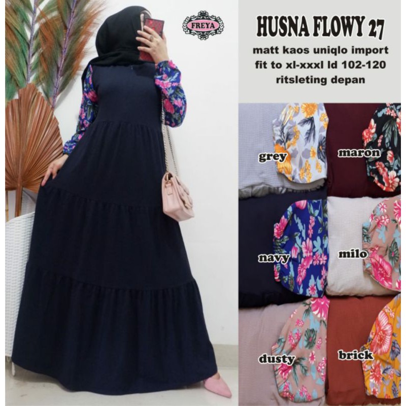 HUSNA FLOWY 27/DRESS/GAMIS/DRESS MURAH/GAMIS MURAH/DRESS MUSLIM/PAKAIAN MUSLIM WANITA By:Freya