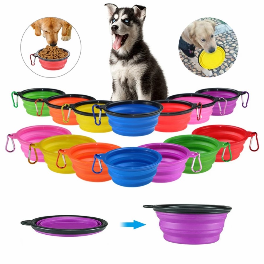 Tempat Makan Minum Hewan Portable Travel Outdoor Mangkok Anjing Kucing