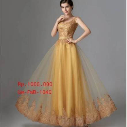 Gaun Pesta Wanita Evening Party dress Emas
