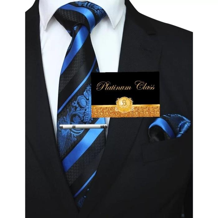 Tie Men Dasi Biru Elektrik Batik Salur Import Pria Set Platinum Class