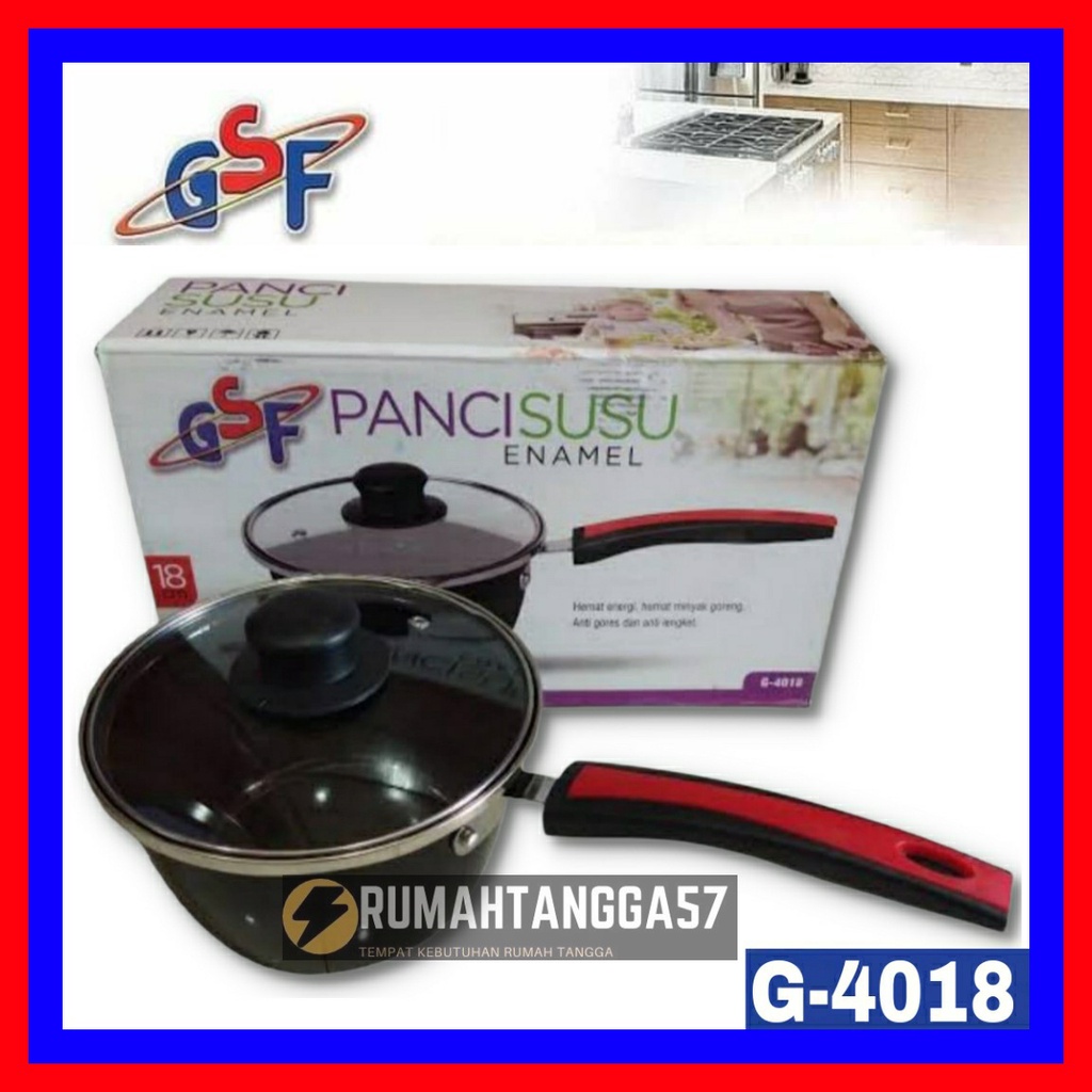 PANCI SUSU ENAMEL TUTUP KACA 18CM / SAUCE PAN ENAMEL GSF G-4018 / GSF G 4018 / GSF 4018
