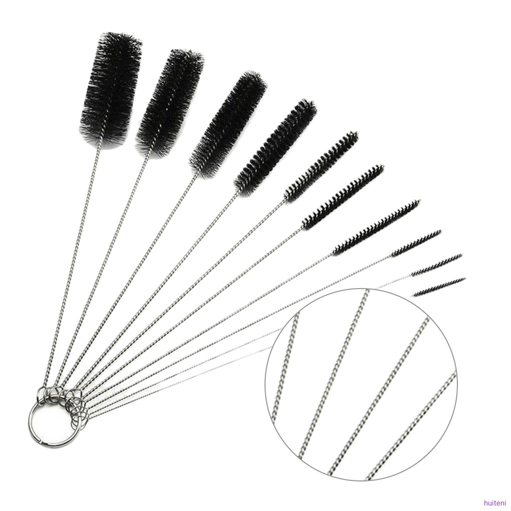 10pcs/set Nylon Brush Multi-Functional Cleaning Tools Drink Straws Sewing Machine Cleaning Brush, Black  huiteni