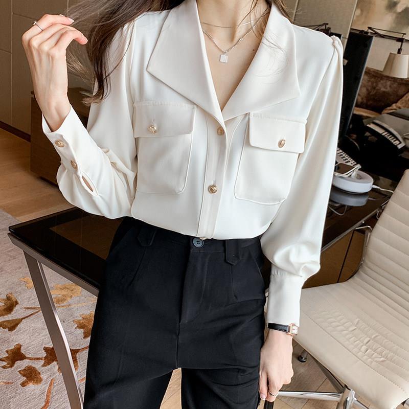 Shifon kemeja blus wanita rasa Perancis V-neck high-end kemeja sifon profesional top