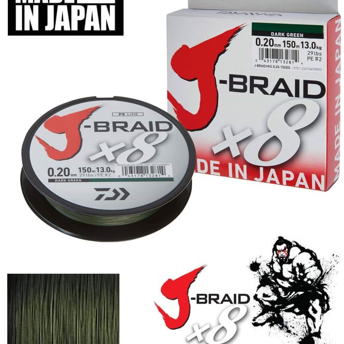 PE. DAIWA "J-BRAID X8" (Color DARK GREEN) 150m