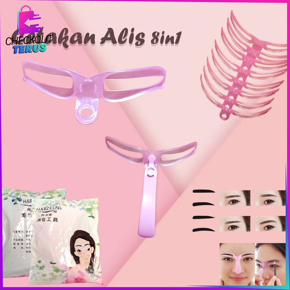 CT K49 Cetakan Alis 8 IN 1 Wanita Alat Cetak Gambar Alis Korea Delapan Model Alat Kecantikan Eyebrow Template