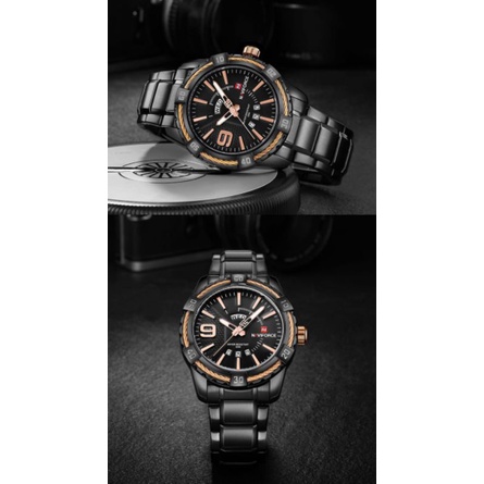 Jam Tangan Pria Sport Naviforce Nf-9117 WL Tanggal Hari Aktif Rantai Steel Original