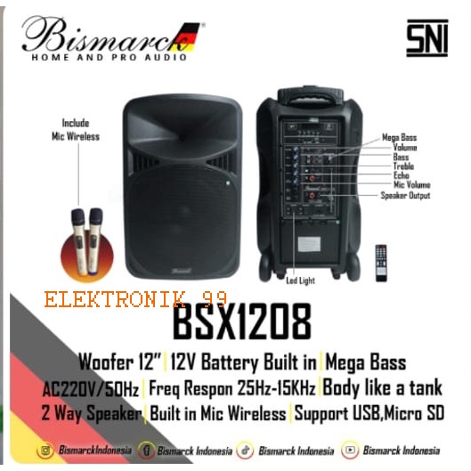 SPEAKER PORTABLE BISMARCK BSX1208 ORIGINAL BLUETOOTH