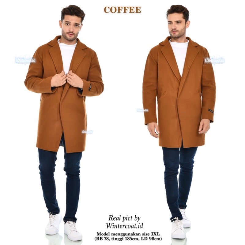 Men wool coat mantel pria import hangat jaket cowok korea panjang big size jumbo raffi wol jacket