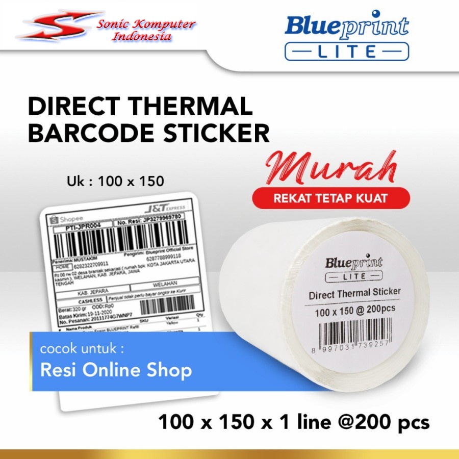 Direct Thermal Sticker Label Resi BLUEPRINT Lite 100x150 mm 200Pcs