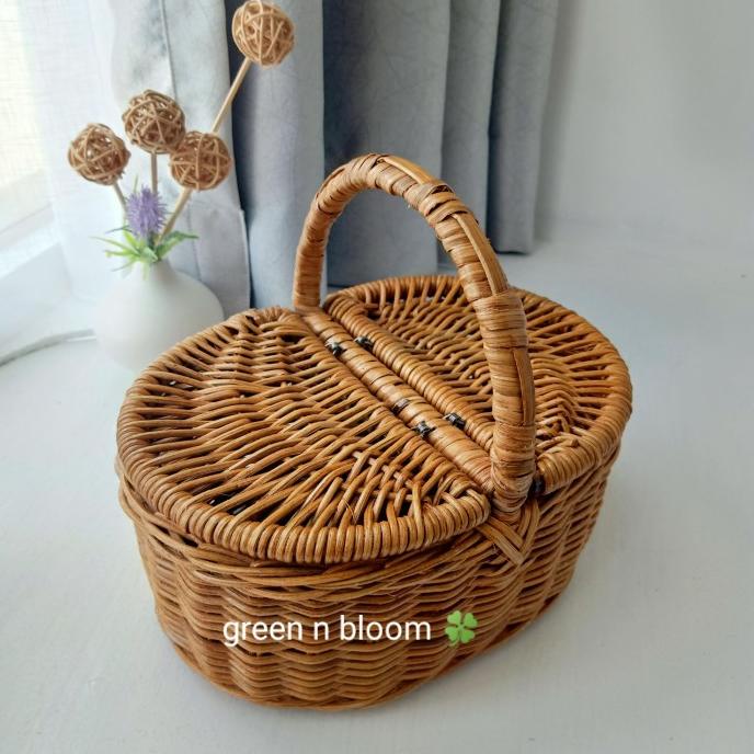 keranjang parcel rotan keranjang piknik oval kecil