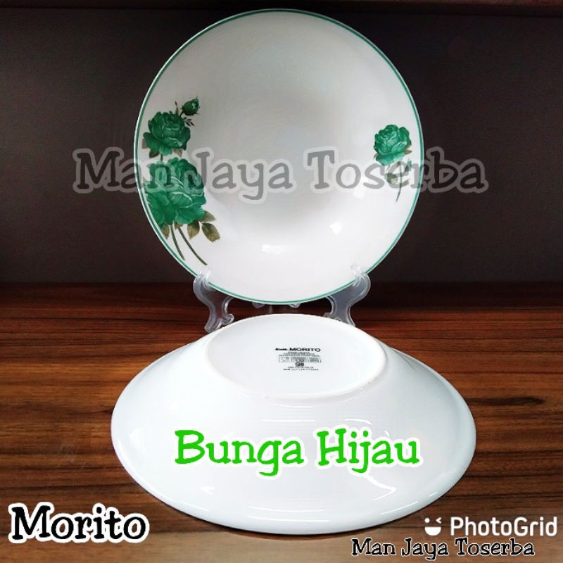 Piring Makan Keramik Cekung Morito Motif Bunga Hijau