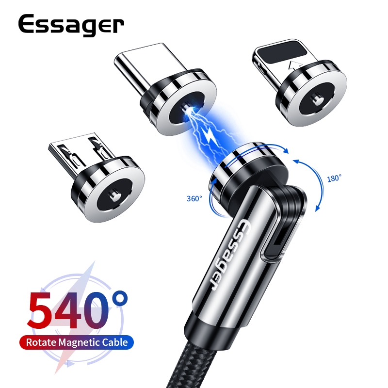 

Essager 540 Rotate Magnetic Micro USB Type C Cable For iPhone Android Fast Charging Charger Phone Cable