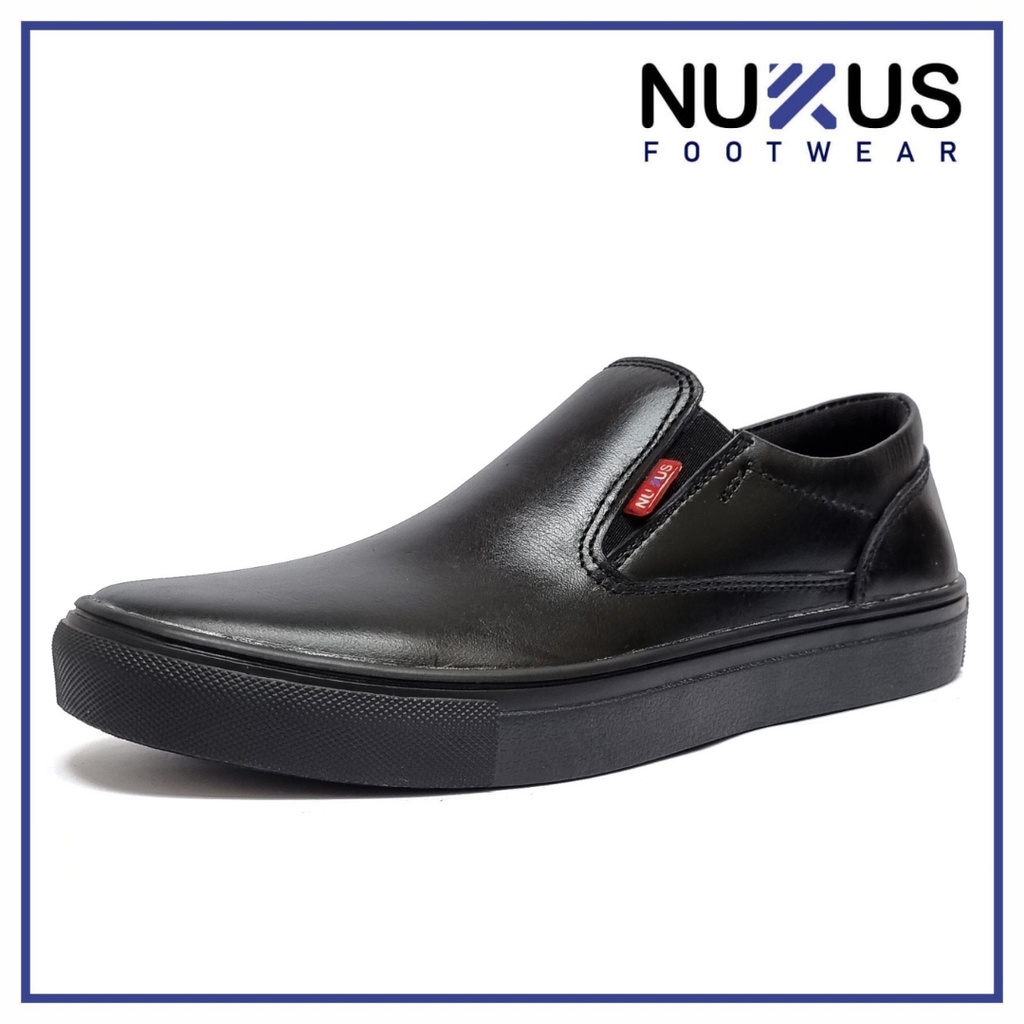 Nukus Sepatu Pria Kasual Slip On Classic Kulit Sapi Asli Coklat , Hitam dan Hitam Putih - NKS