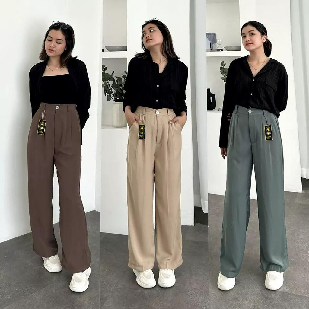 Celana Kulot Crinkle Highwaist Loose Cullote Pant Celana Kantor Wanita Anti Kusut Jumbo