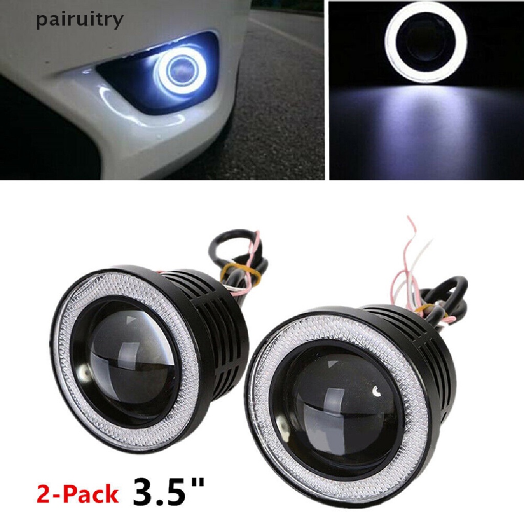 Prt 1pc Lampu LED Angel Eyes 3.5 &quot;12V Warna Putih Untuk Fog Lamp / Headlight Mobil SUV Universal