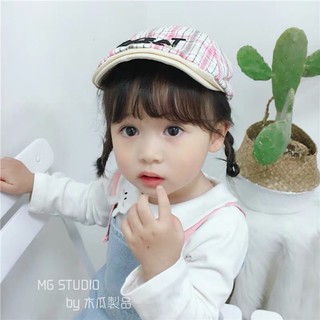 Topi Baret Gaya  British Motif Kotak kotak Untuk Bayi  anak  